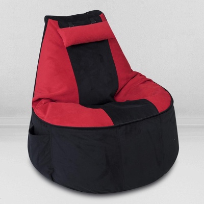Кресло-мешок игровое кресло Геймер, мебельный велюр, черно-красное