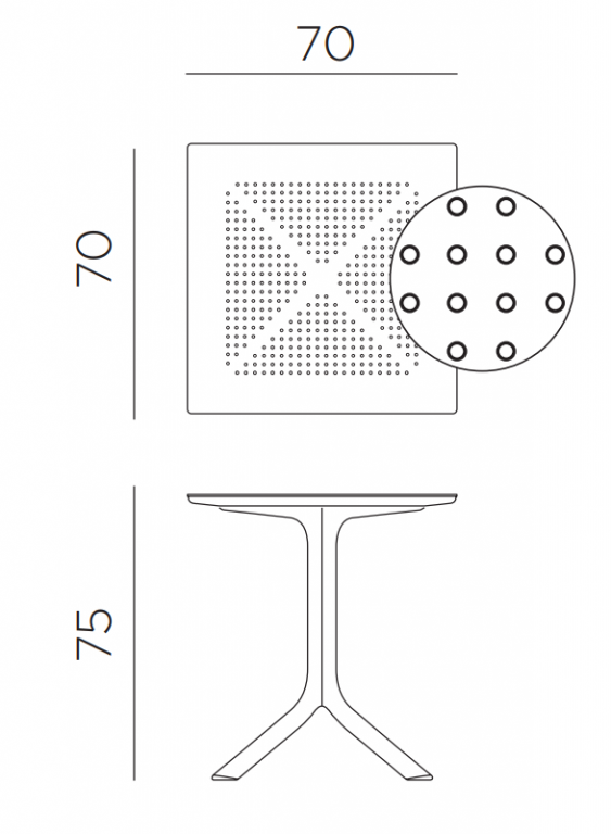 Стол пластиковый обеденный, Clip 70, 700х700х750 мм,  тортора