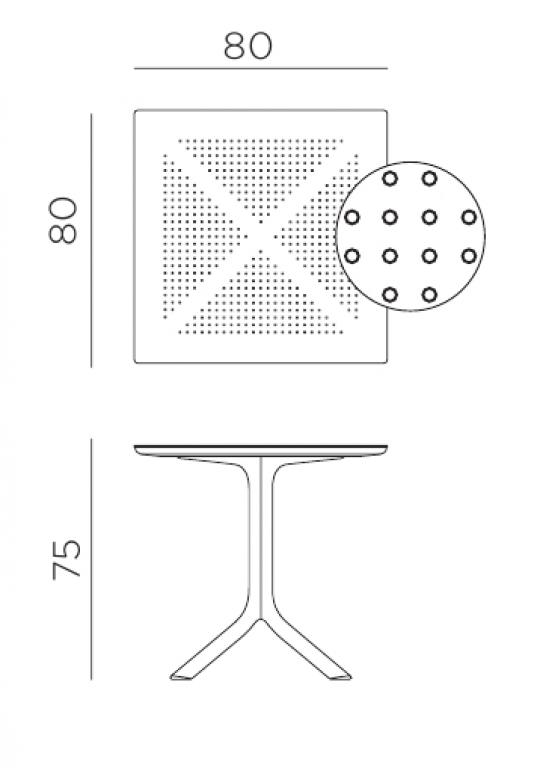 Стол пластиковый обеденный, Clip 80, 800х800х750 мм,  агава