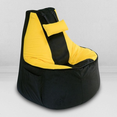 Кресло-мешок игровое кресло Геймер, мебельный велюр, черно-желтое