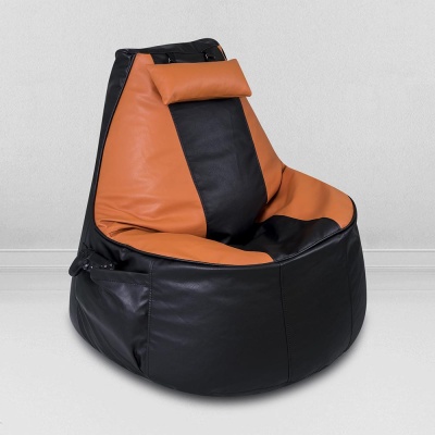 Кресло-мешок игровое кресло Геймер, экокожа, черно-оранжевое