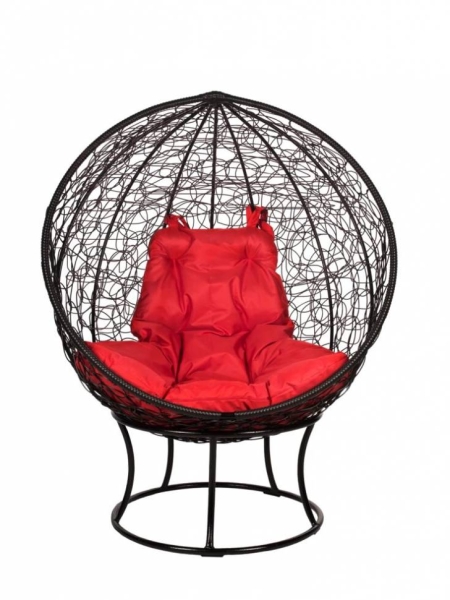 Кресло из ротанга Orbis Black, красная подушка